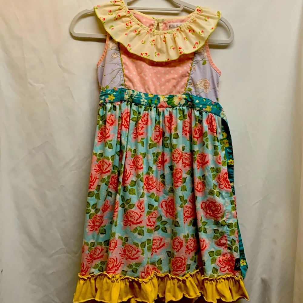 Matilda Jane dress size 12 pink Blue, Pink & yellow ruffle dress Spring & Summer